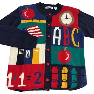 Alison Craig School Teacher ABC Cardigan Sweater Womens S Red Apple Buttons VTG